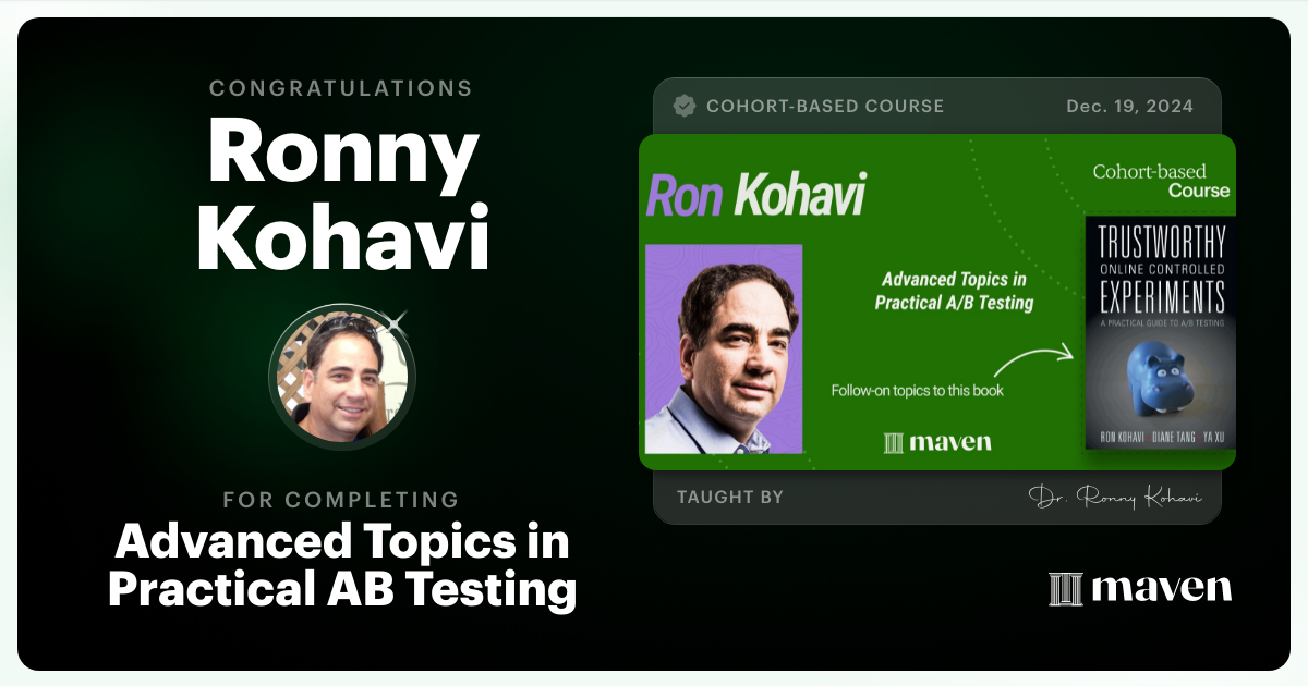 Certificate of Completion for Advanced Topics in Practical A/B Testing