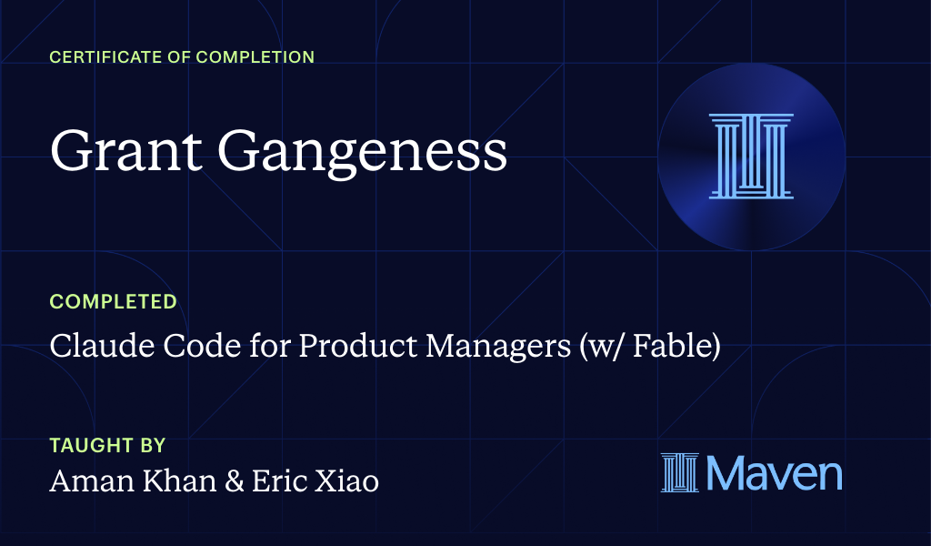 Certificate for Claude Code for Product Managers (w/ Fable)