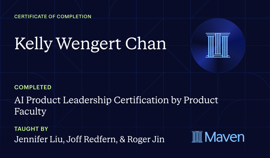 Certificate for AI Product Leadership Certification by Product Faculty