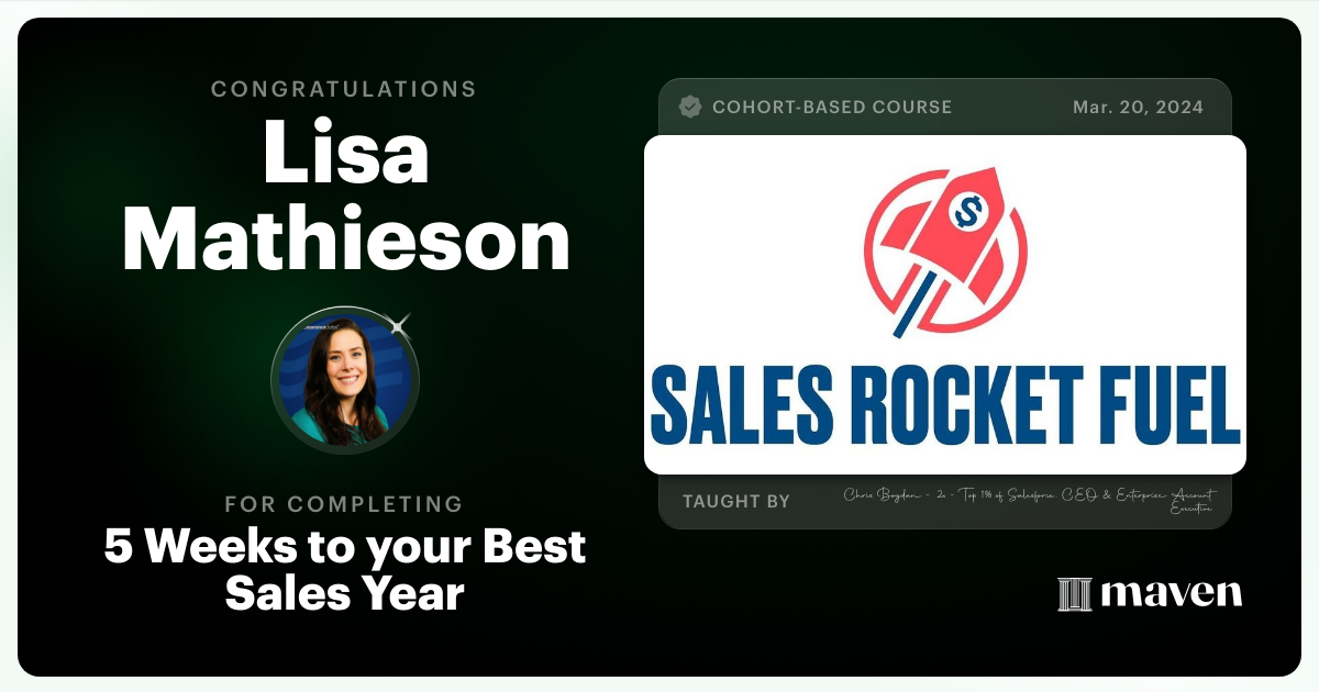 Certificate of Completion for Sales Rocket Fuel: How to Crush Quota Almost Every Year