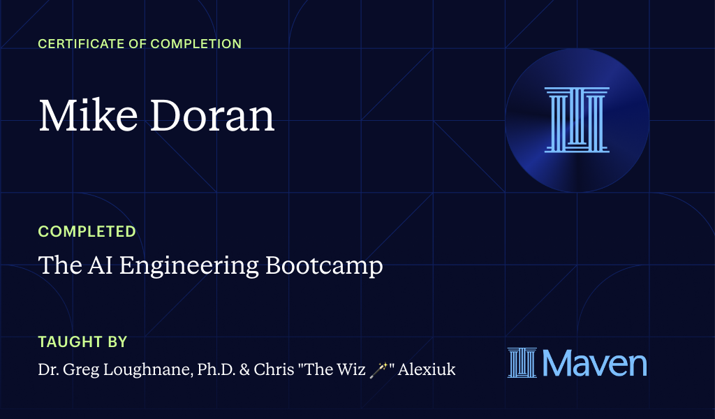 Certificate for The AI Engineering Bootcamp