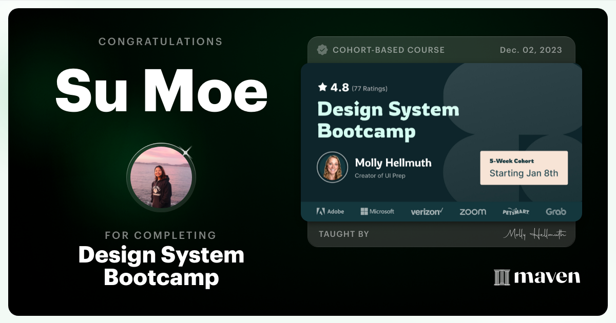 Certificate of Completion for Design System Bootcamp