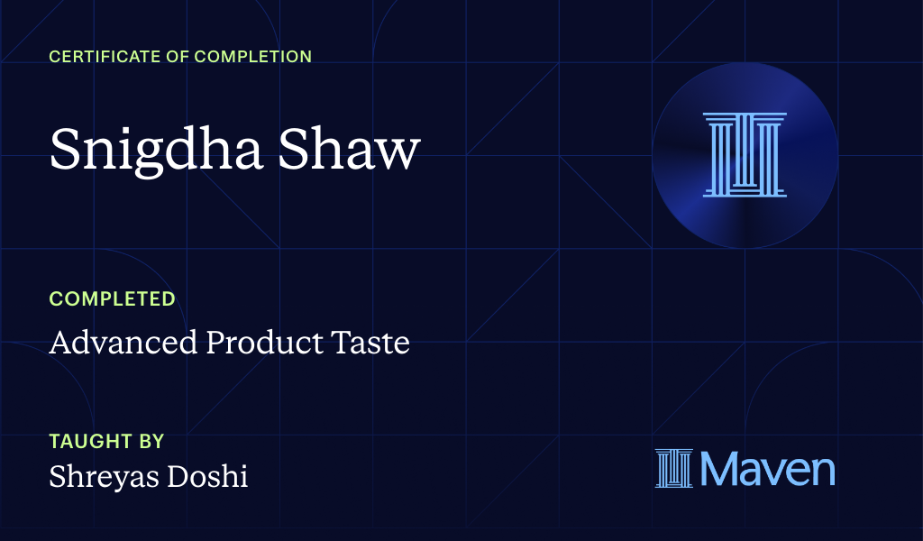 Certificate for Advanced Product Taste