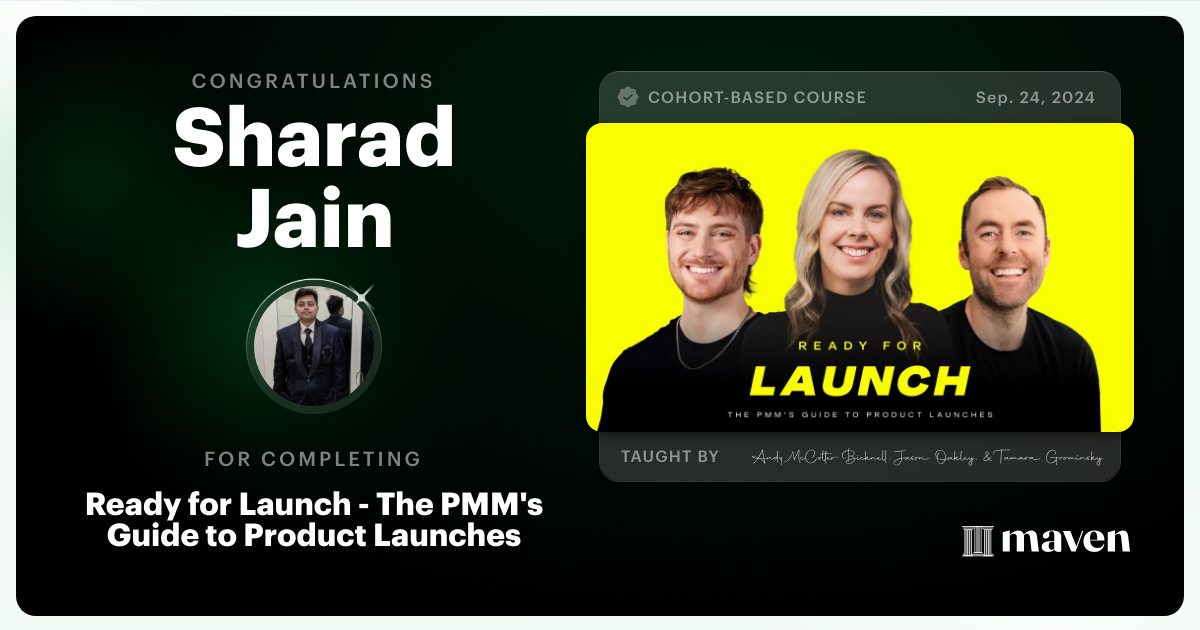 Certificate of Completion for Ready for Launch - The PMM's Guide to Product Launches