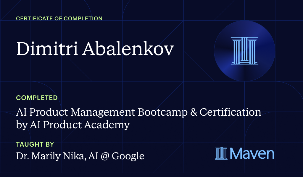 Certificate for AI Product Management Bootcamp & Certification by AI Product Academy