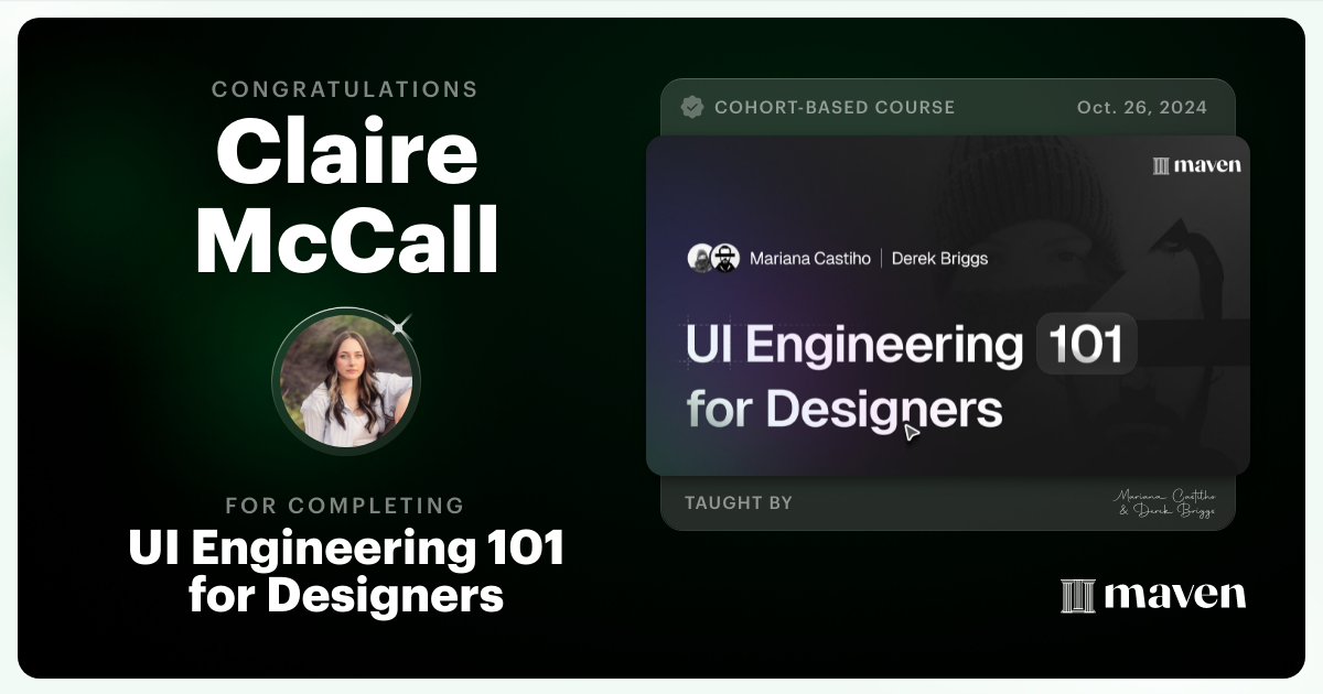 Certificate of Completion for UI Engineering 101 for Designers