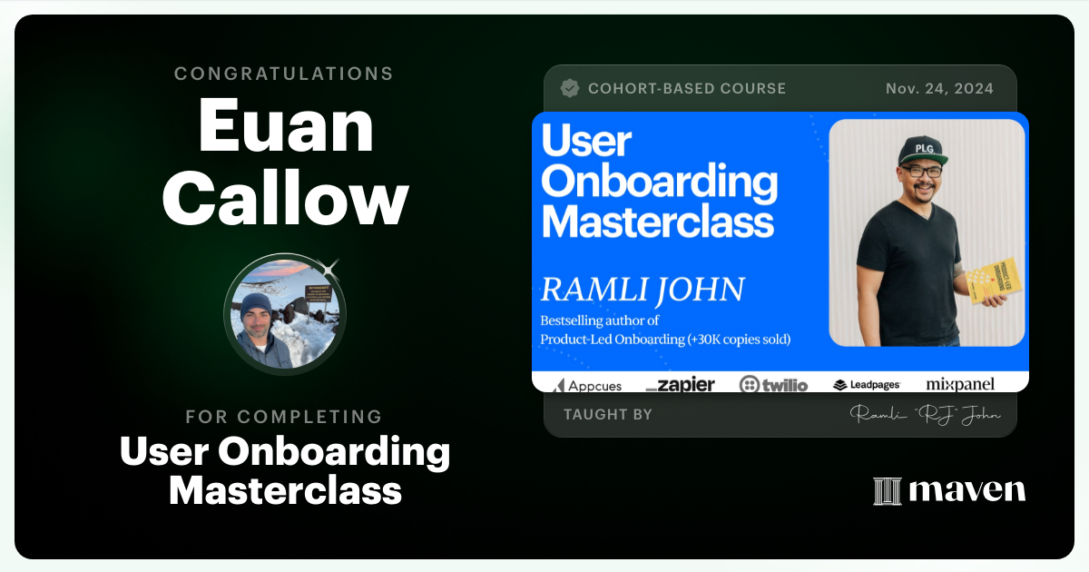 Certificate of Completion for Product Onboarding Masterclass