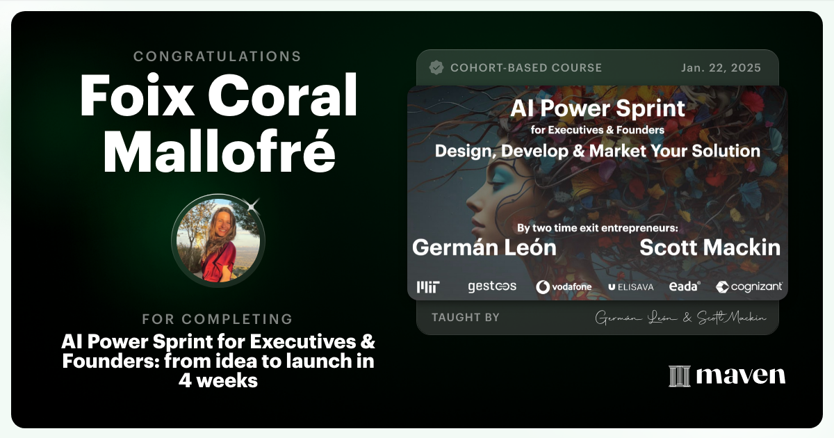 Certificate of Completion for The ASPIC Method, From Problem to Product in 5 Weeks
