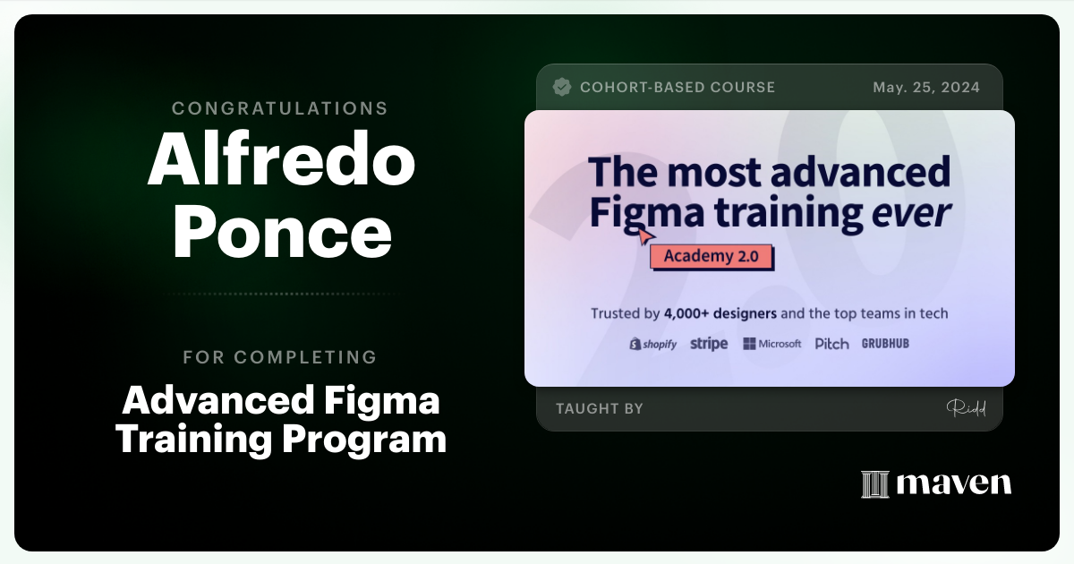 Certificate of Completion for Advanced Figma Training Program