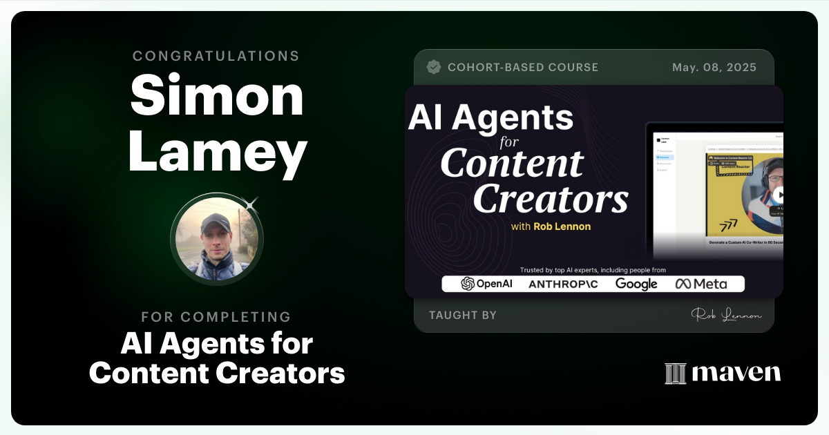 Certificate of Completion for AI Agents for Content Creators