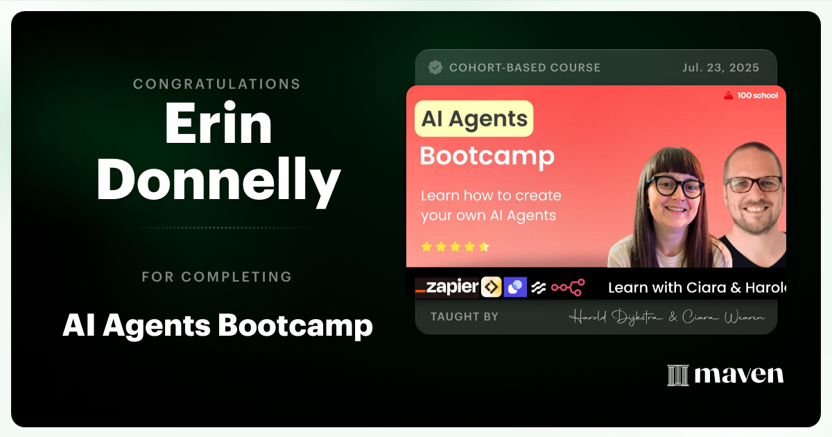 Certificate of Completion for AI Agent Builder Bootcamp