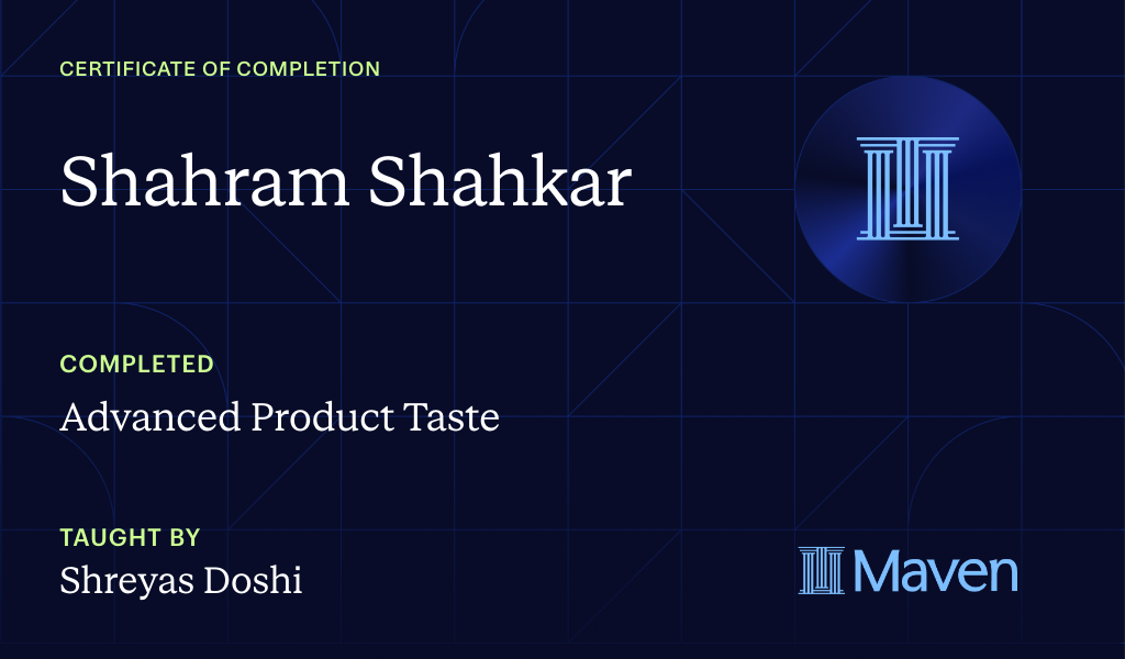 Certificate for Advanced Product Taste