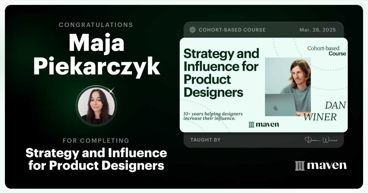 Certificate of Completion for Strategy and Influence for Product Designers