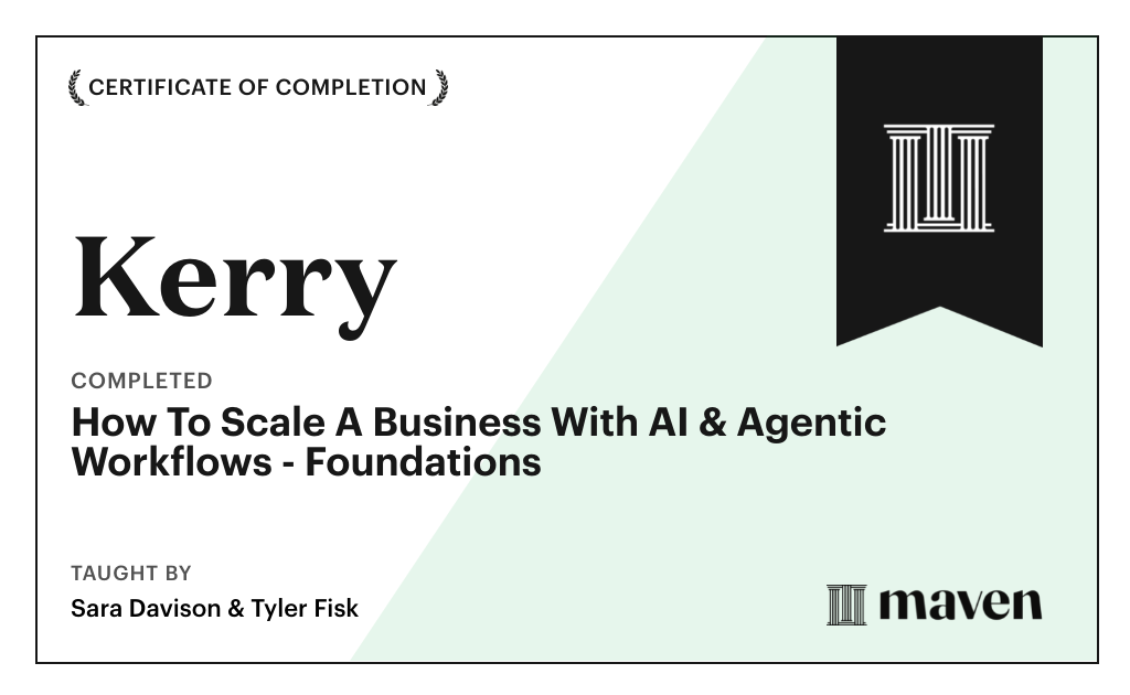 Certificate for How To Scale A Business With AI & Agentic Workflows - Foundations