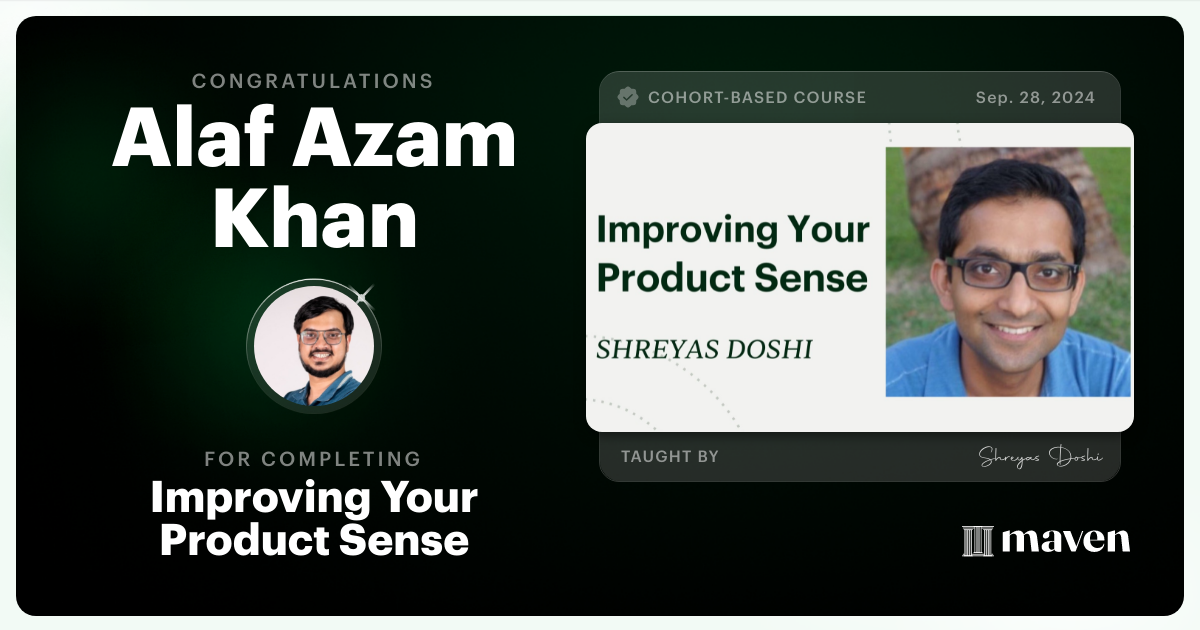 Certificate of Completion for World-class Product Sense in Practice