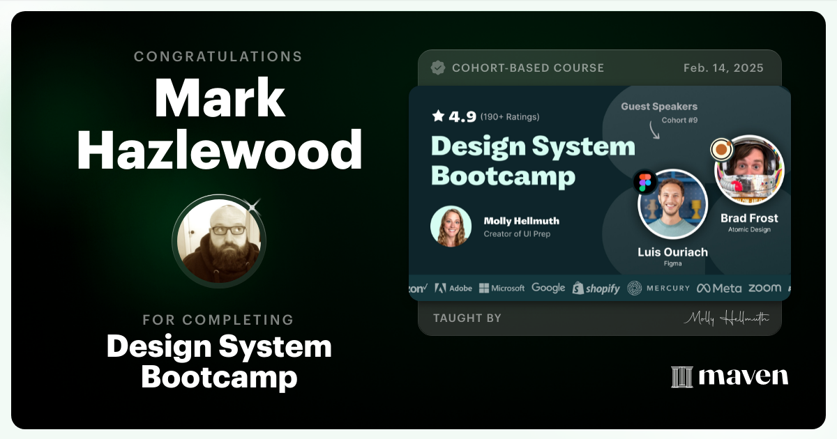 Certificate of Completion for Design System Bootcamp