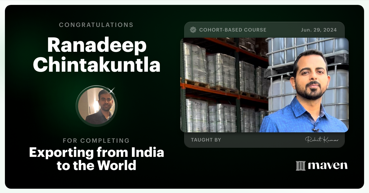 Certificate of Completion for Exporting from India to the World