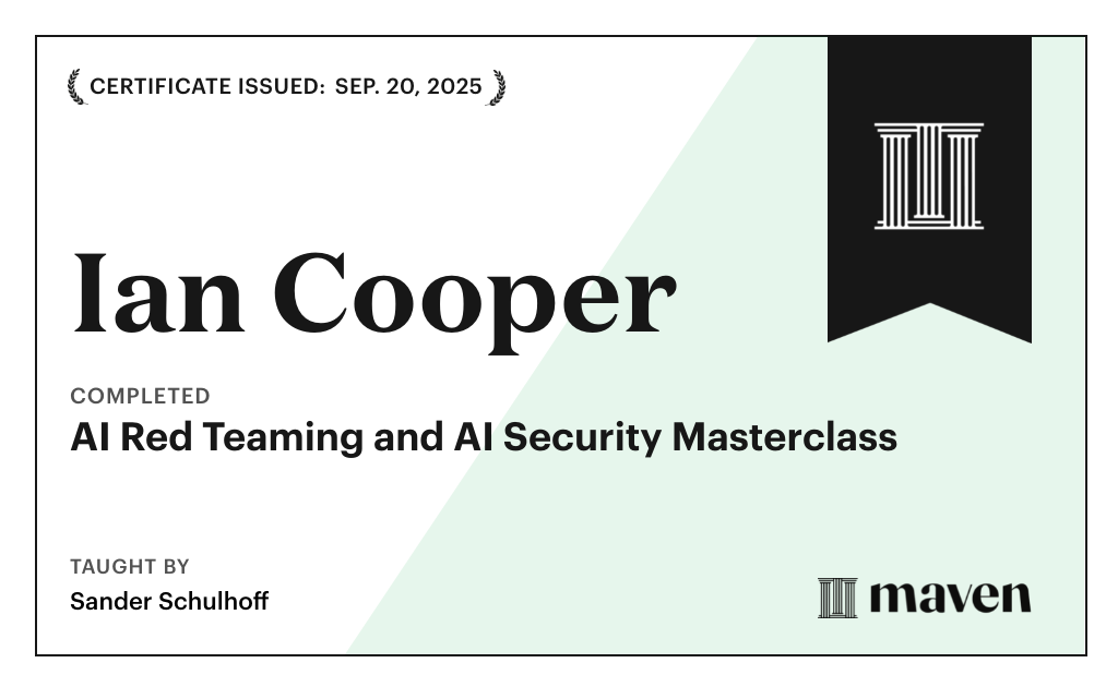 Certificate for AI Red Teaming & AI Security Masterclass
