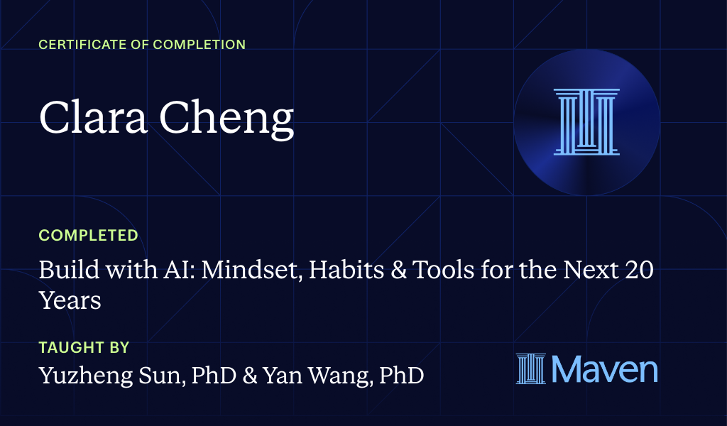 Certificate for Build with AI: Mindset, Habits & Tools for the Next 20 Years