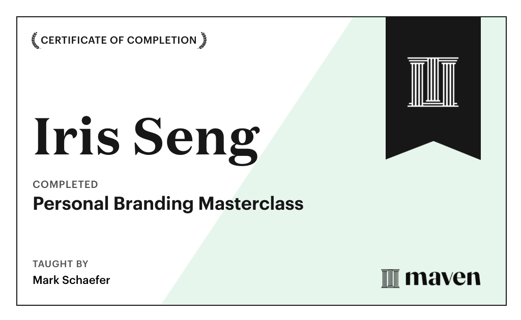 Certificate for Personal Branding Masterclass