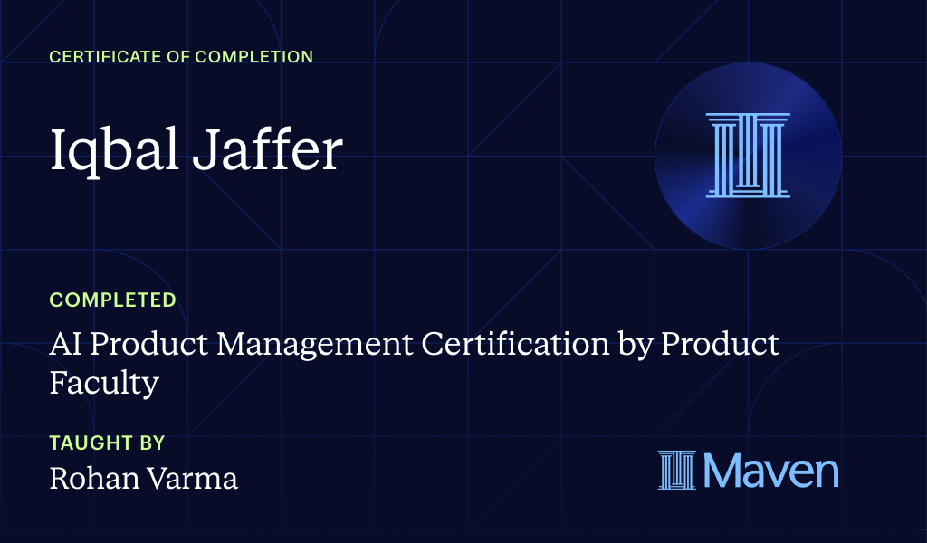 Certificate for AI Product Management Certification by Product Faculty