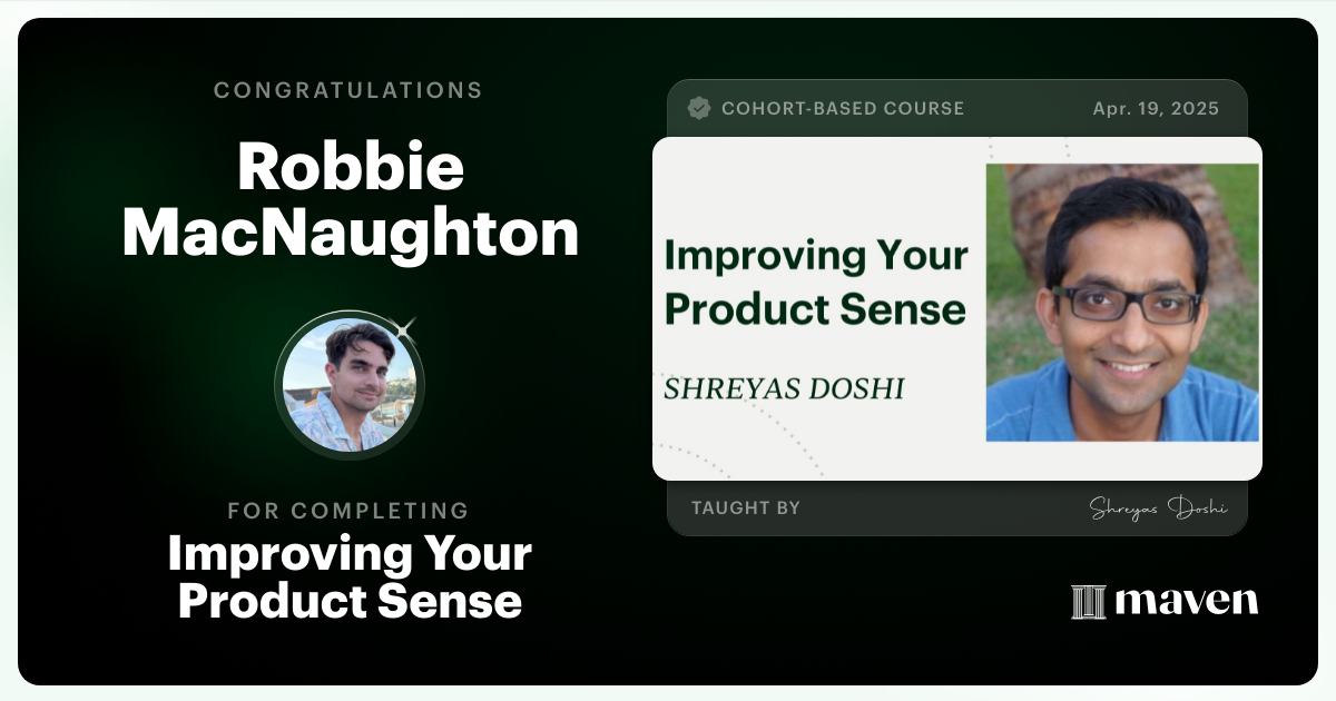 Certificate of Completion for World-class Product Sense in Practice