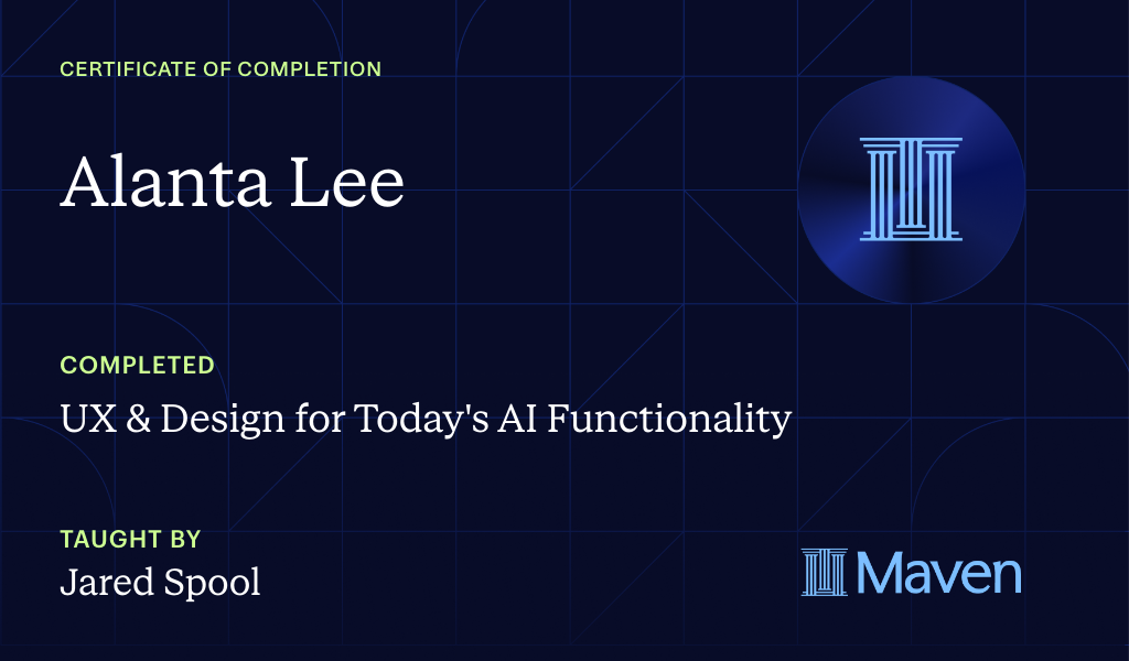 Certificate for UX & Design for Today's AI Functionality