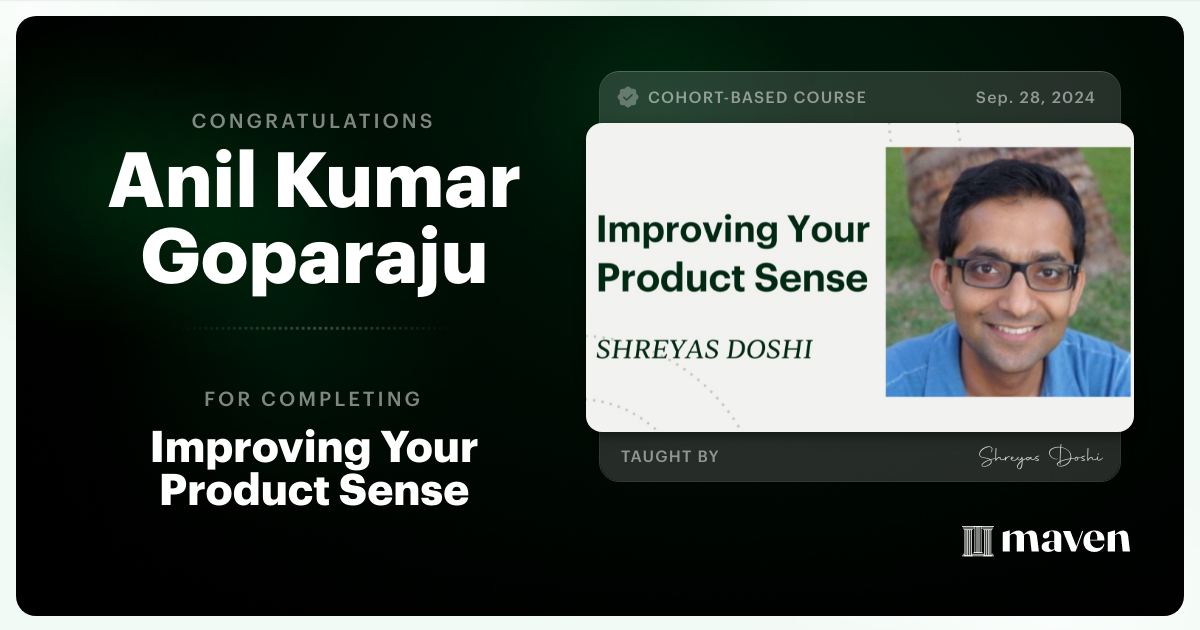 Certificate of Completion for World-class Product Sense in Practice