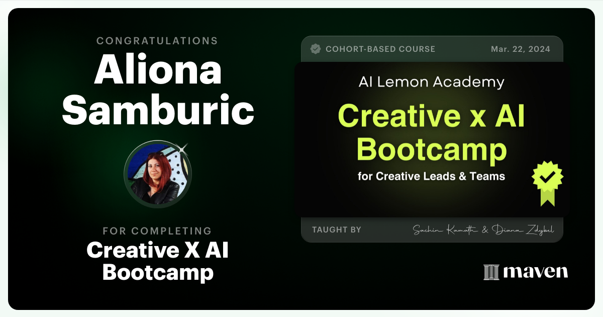Certificate of Completion for AI x Creative Accelerator