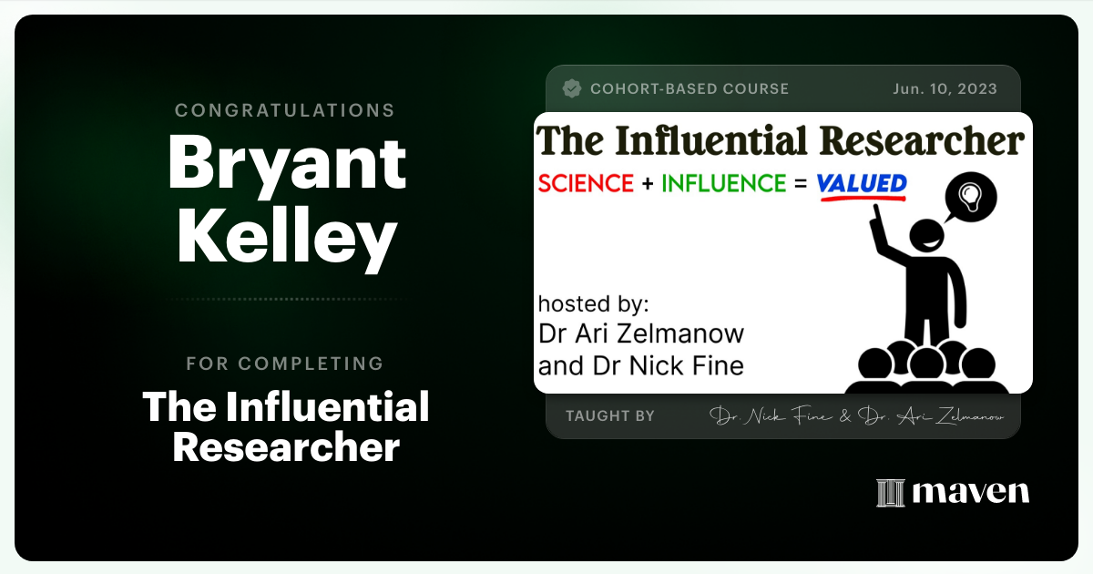 Certificate of Completion for Influential Research: How to Influence Product Decisions with Research