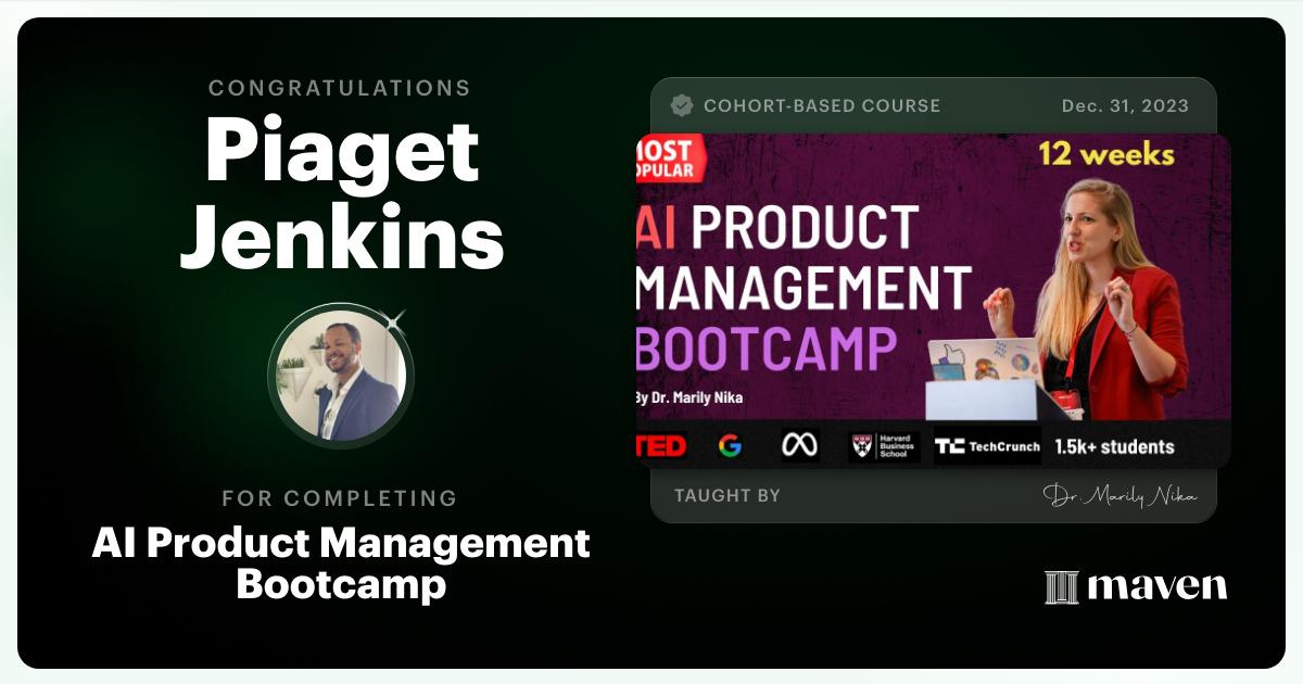 Certificate of Completion for AI Product Management Bootcamp & Certification by AI Product Academy