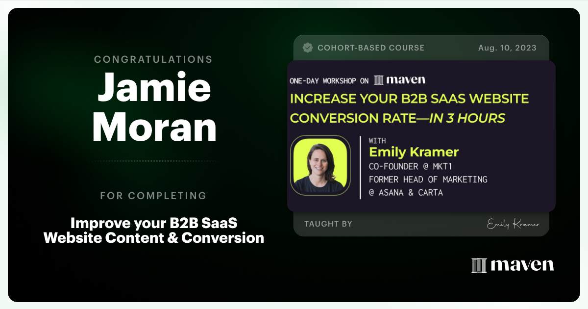 Certificate of Completion for Improve your B2B SaaS Website Content & Conversion