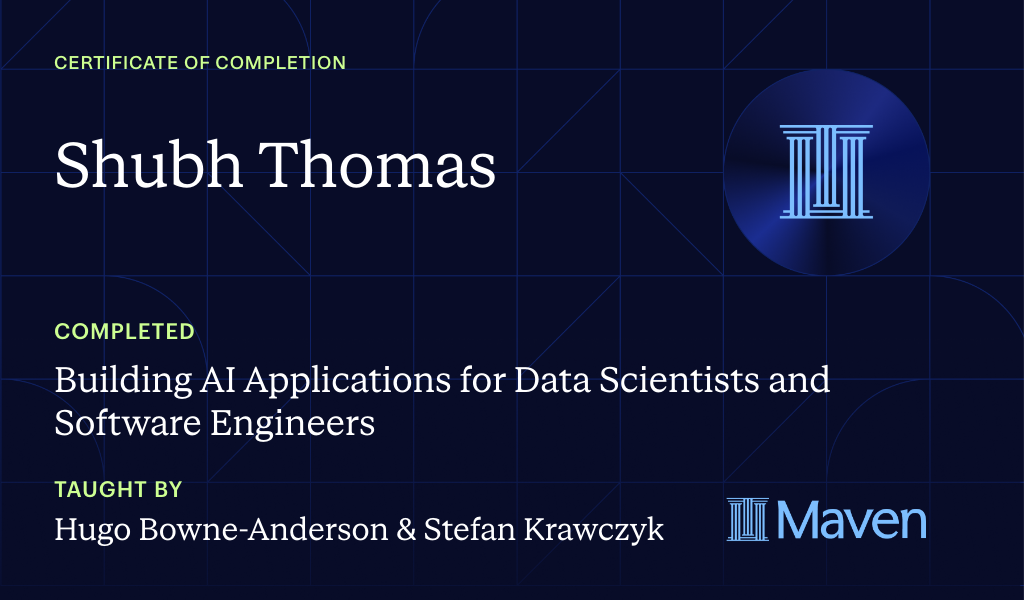 Certificate for Building AI Applications for Data Scientists and Software Engineers