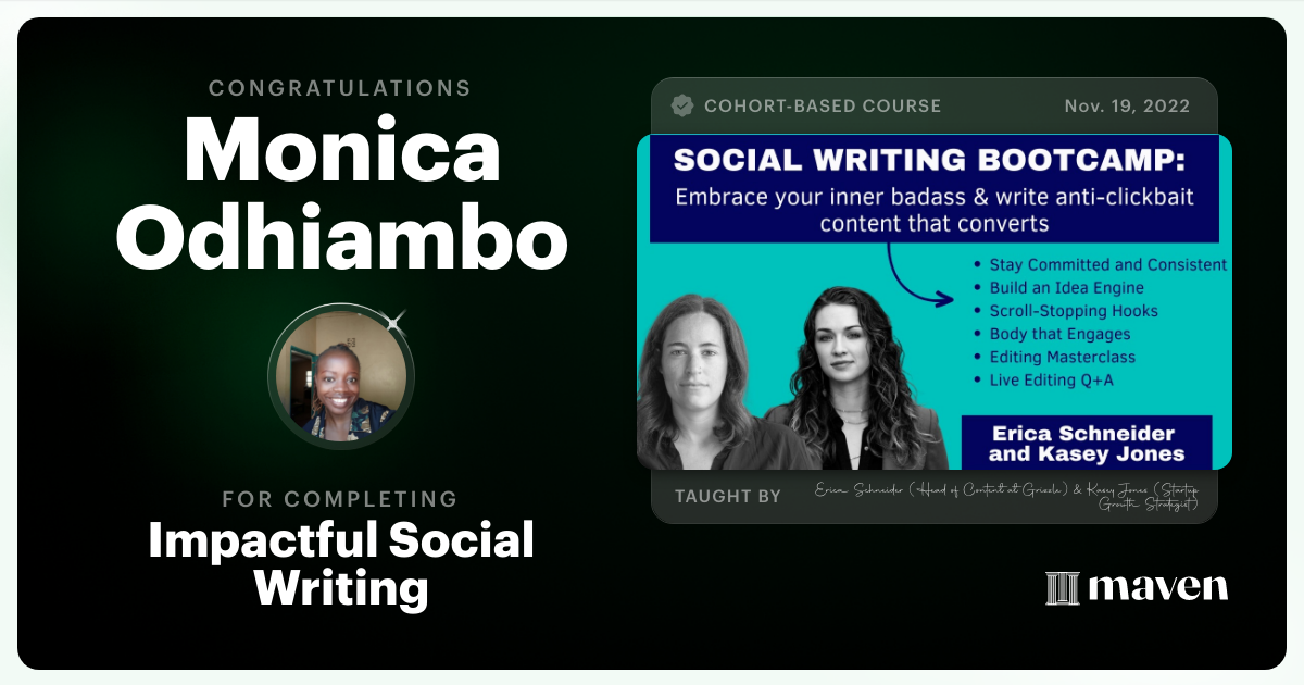 Certificate of Completion for Impactful Social Writing