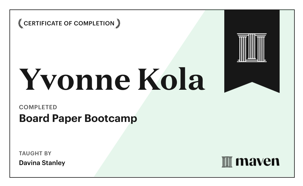 Certificate for Board Paper Bootcamp: Executive Communication for Senior Leaders