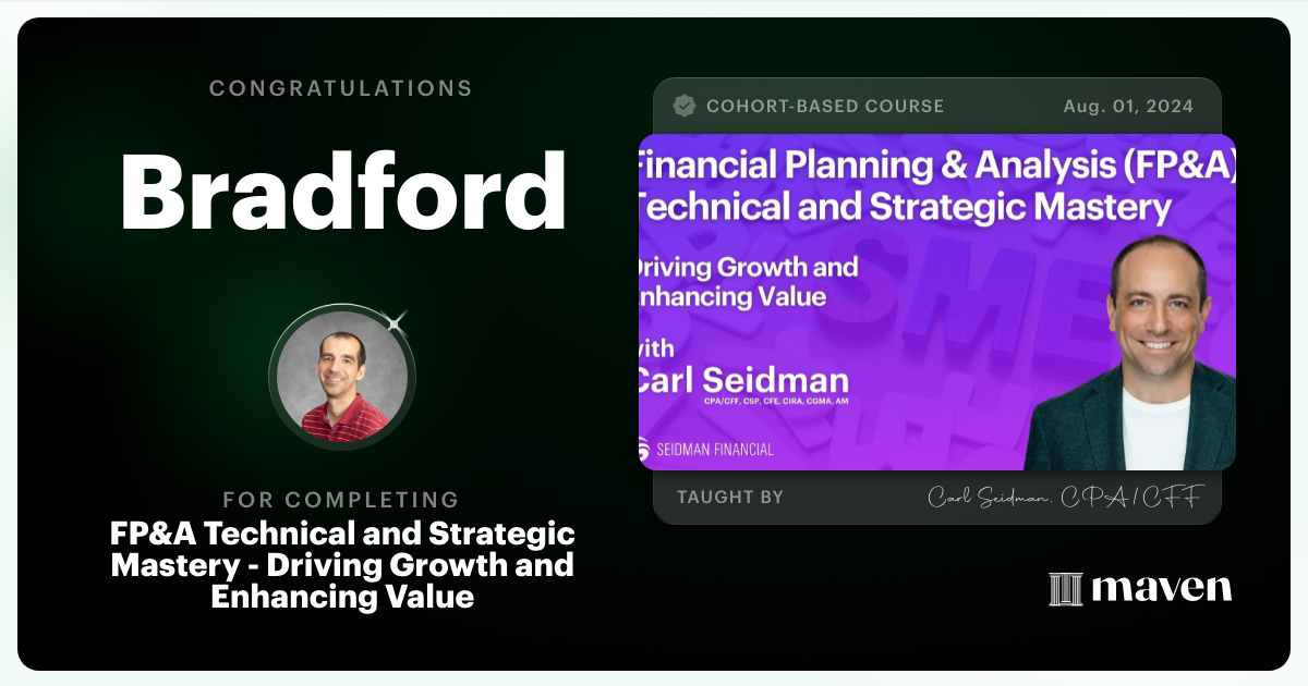 Certificate of Completion for FP&A Technical Fluency and Strategic Thinking