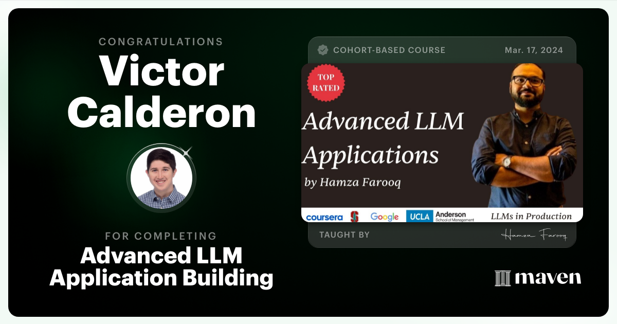 Certificate of Completion for Agent Engineering Bootcamp: Developers Edition