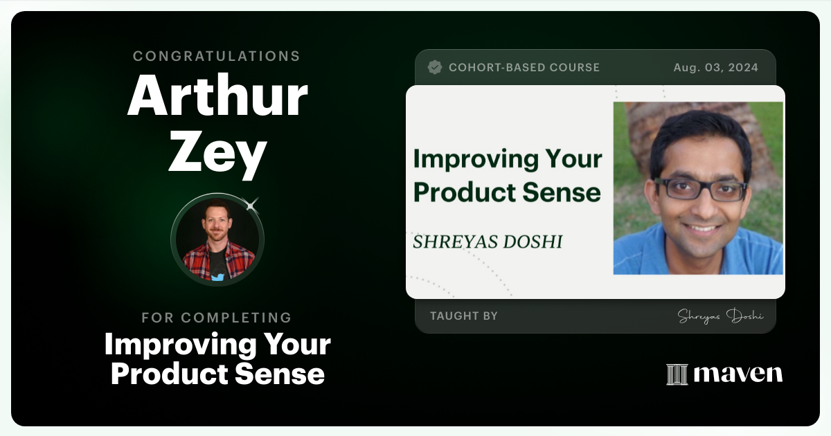 Certificate of Completion for World-class Product Sense in Practice