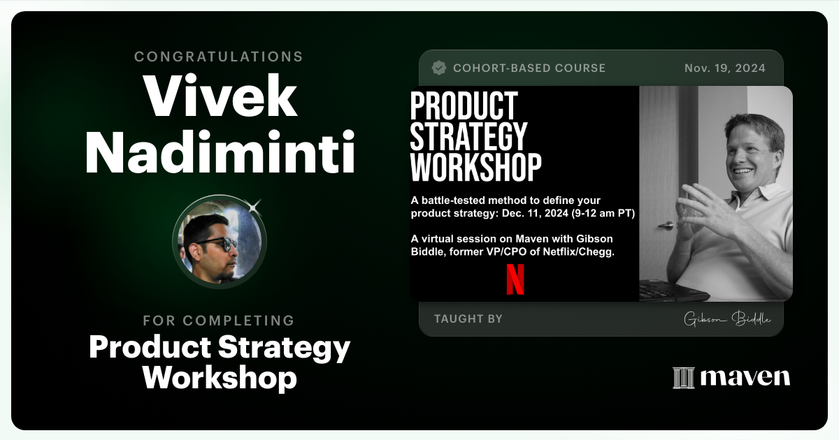 Certificate of Completion for Product Strategy Workshop