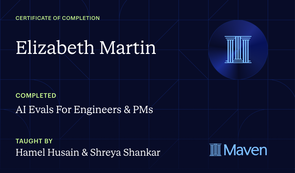 Certificate for AI Evals For Engineers & PMs
