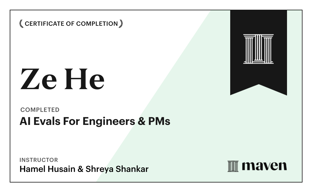 Certificate for AI Evals For Engineers & PMs