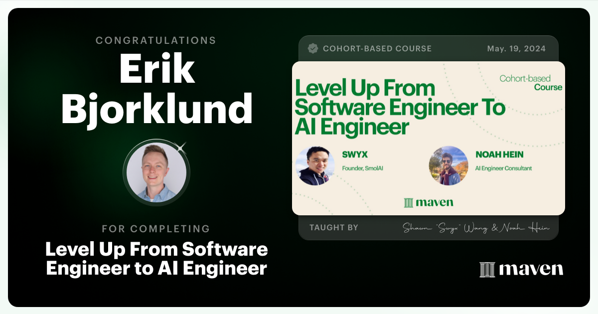 Certificate of Completion for Level Up From Software Engineer to AI Engineer