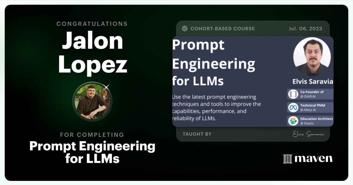 Certificate of Completion for Advanced Prompt Engineering for LLMs