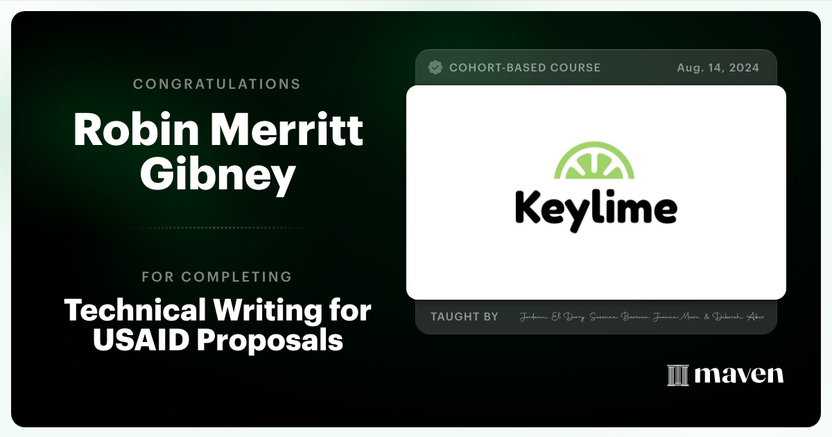 Certificate of Completion for Writing to Win: Technical Writing for Proposals