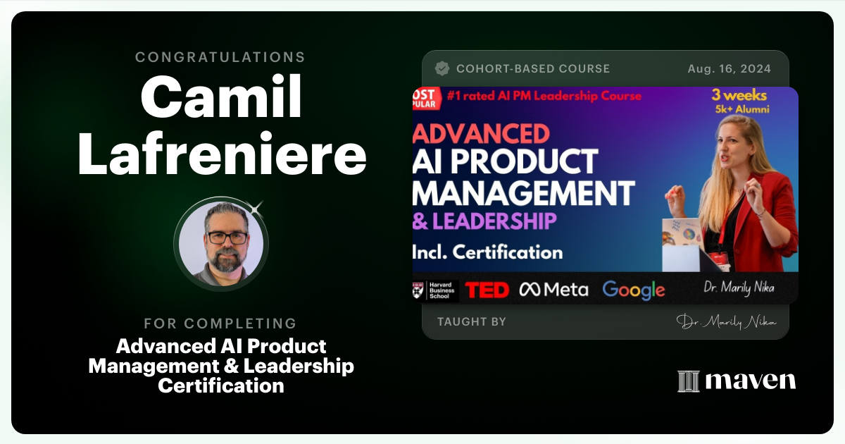 Certificate of Completion for Advanced AI Product Leadership Certification