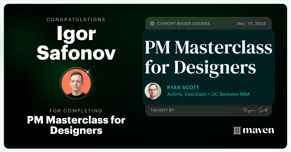 Certificate of Completion for PM Masterclass for Designers