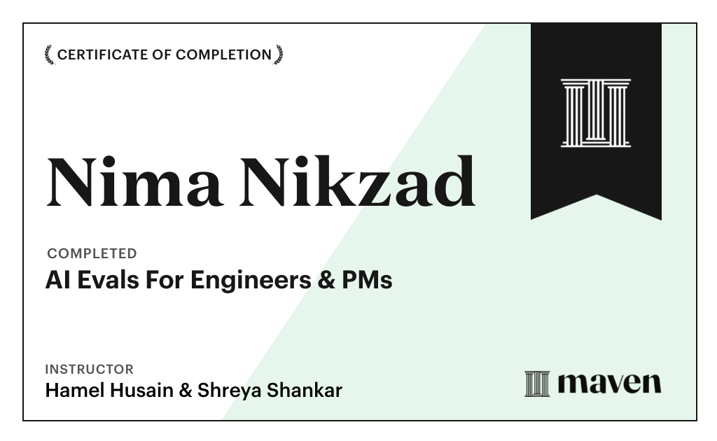 Certificate for AI Evals For Engineers & PMs