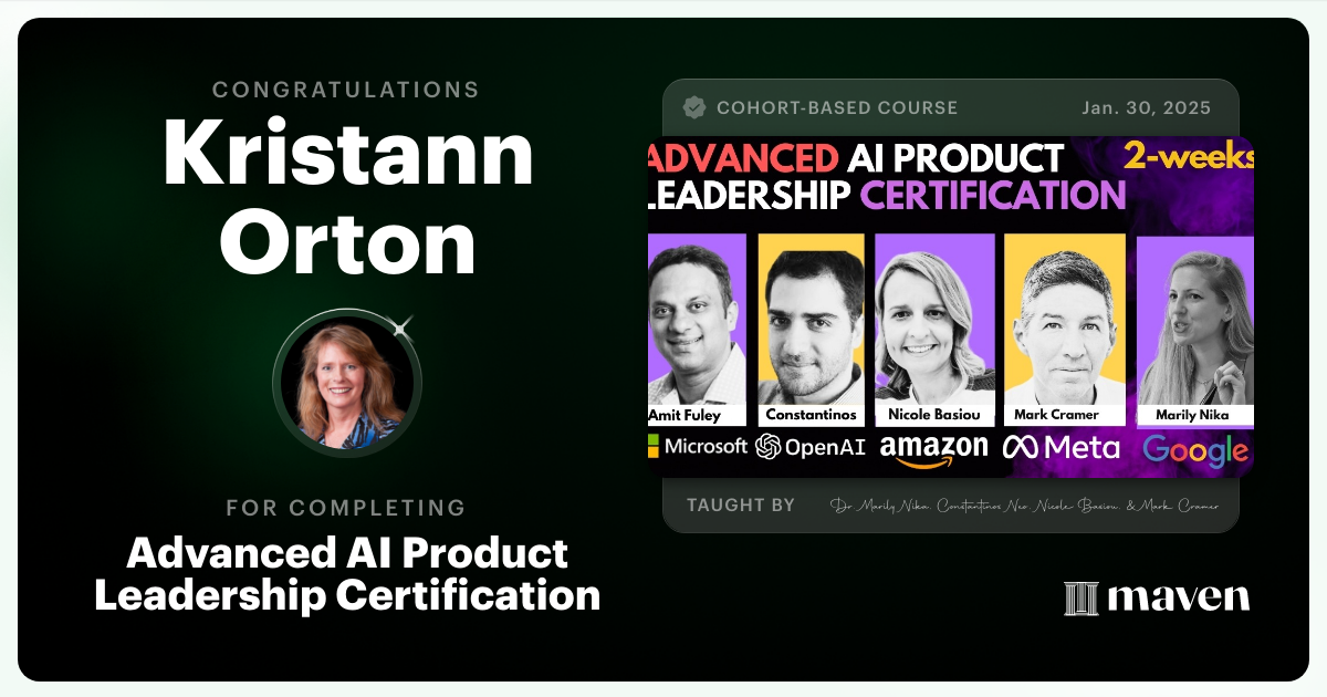 Certificate of Completion for Advanced AI Product Leadership Certification