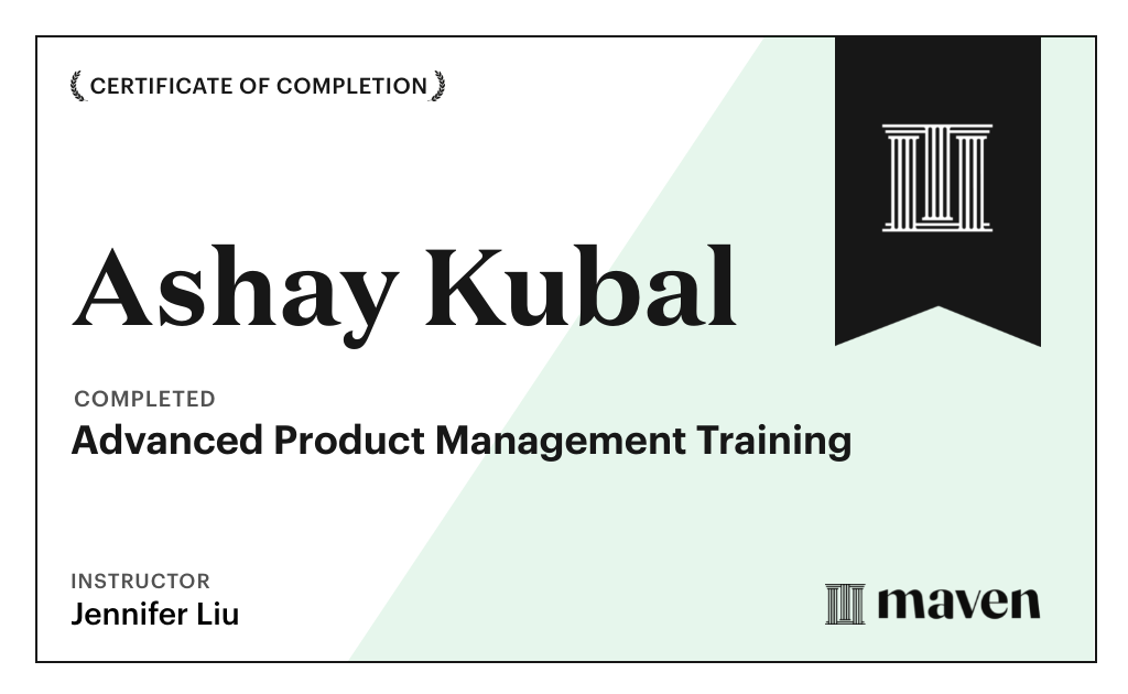 Certificate for AI Product Leadership Certification by Product Faculty