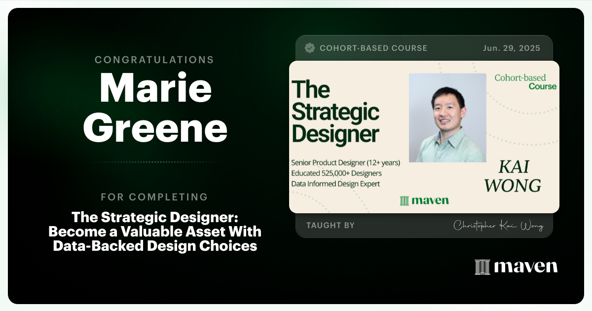 Certificate of Completion for Data Informed Design: How to Speak like a Design Leader